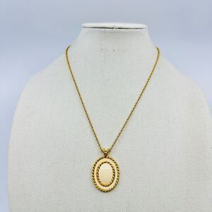 VTG Monet Necklace Beige Enamel Oval Gold Tone Estate Costume Jewelry